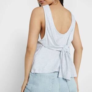Topshop Heather Grey Scoop Tie Back Accent Side Slit Women's New Relaxed Fit Top